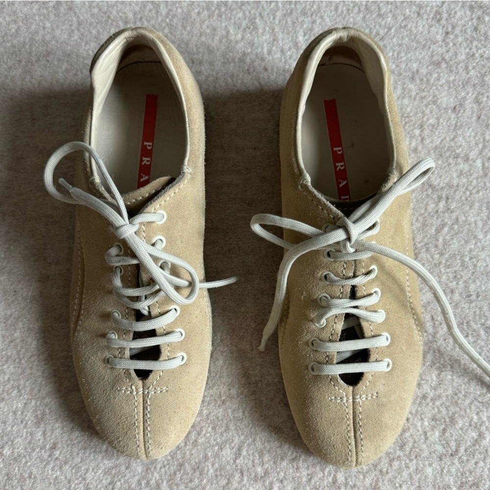 Prada cream suede sneakers